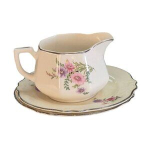 Homer Laughlin Virginia Rose Creamer & Plates Set Floral Design Vintage China